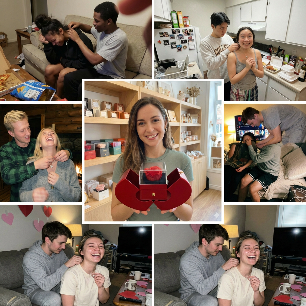 White Gold Necklace With Real Rose